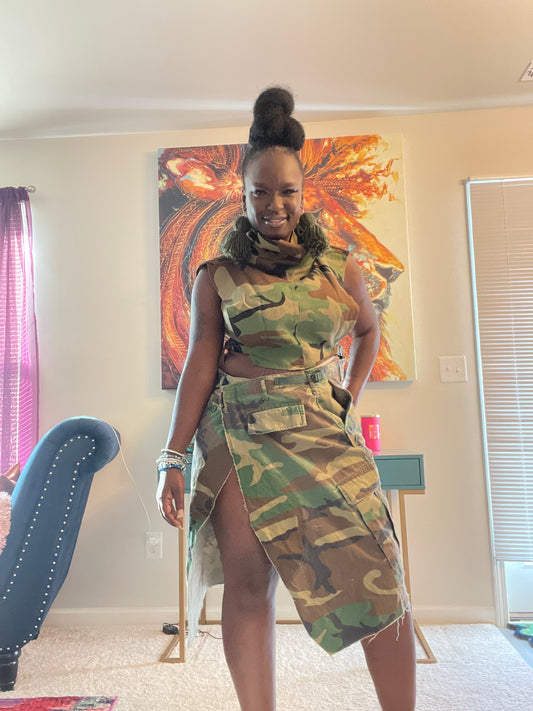 Distressed Versatile Camo Skirt